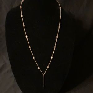 Gold Tone Necklace-White Beads